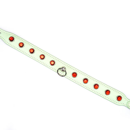 Liebe Seele Premium Leather Choker with Diamonds Green