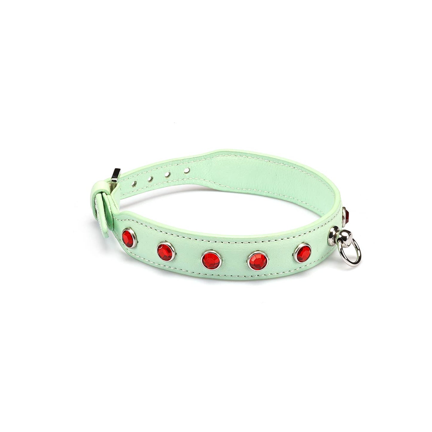 Liebe Seele Premium Leather Choker with Diamonds Green