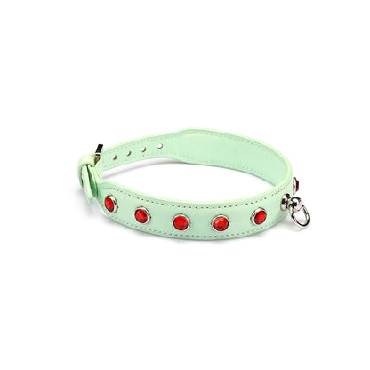 Liebe Seele Premium Leather Choker with Diamonds Green