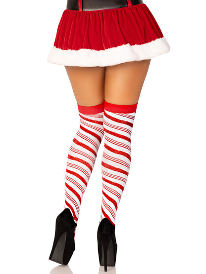 Leg Avenue - Candy Cane Lurex Striped Socks - Over the Knee - Os - White/red by Leg Avenue
