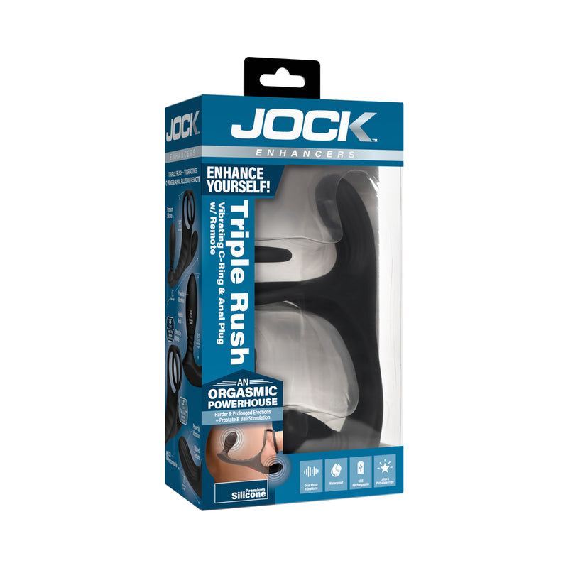 XR LLC DBA Curve Jock Enhancers Triple Rush Vibrating C-Ring & Anal Plug with Remote by XR llc DBA Curve