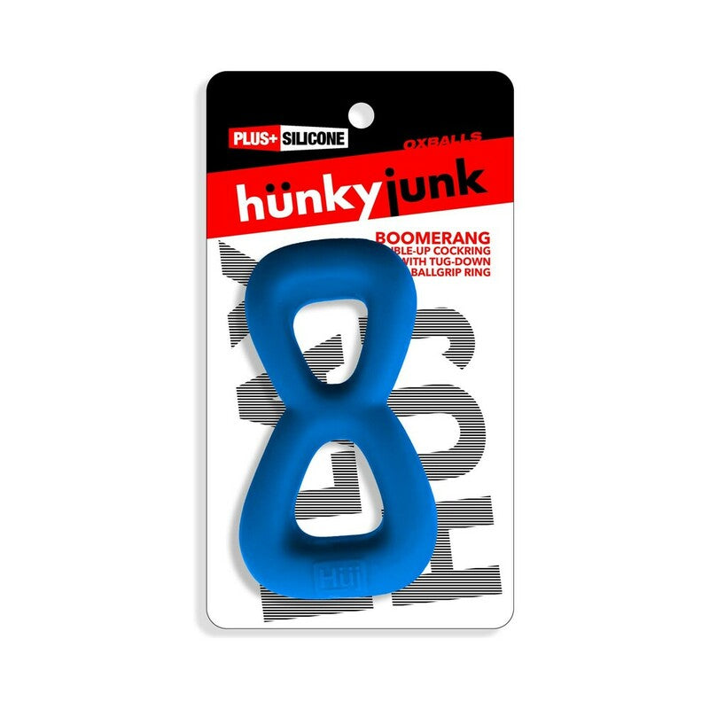 Hunkyjunk Boomerang Double-Ring Cockring & Nut-Tugger Teal Fizz by Blue Ox Designs, Oxballs