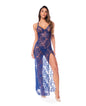 Sheer Lace Maxi Dress w/Adjustable Straps & High Side Slit - Royal Blue L/XL by Mapale