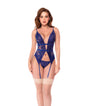 Seductive Balance Lace 2 pc Set w/Attached Garters & Thong - Royal Blue L/XL by Mapale