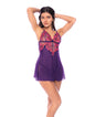 Floral Embroidered Mesh Babydoll w/Thong 2 pc Set - Orchid S/M by Mapale
