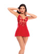 Sheer Mesh Babydoll w/Embroidered Cups & Thong - Red L/XL by Mapale