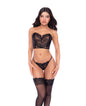 Strapless Lace Bustier w/Lace Up Back & Pee-a-Boo Thong 2 pc Set - Black S/M by Mapale