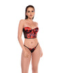 Strapless Mesh Bustier w/Lace Up Back & Thong 2 pc Set - Black/Red L/XL by Mapale