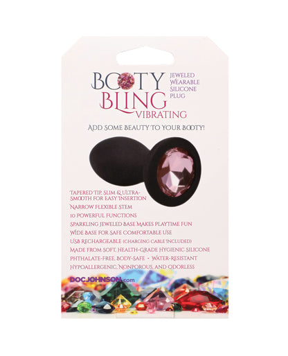 Booty Bling Jeweled Wearable 3" Vibrating Silicone Plug - Black/Pink by Booty Bling