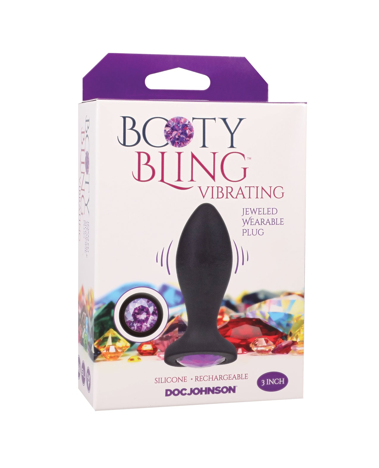 Booty Bling Jeweled Wearable 3" Vibrating Silicone Plug - Black/Purple by Booty Bling