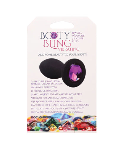 Booty Bling Jeweled Wearable 3" Vibrating Silicone Plug - Black/Purple by Booty Bling