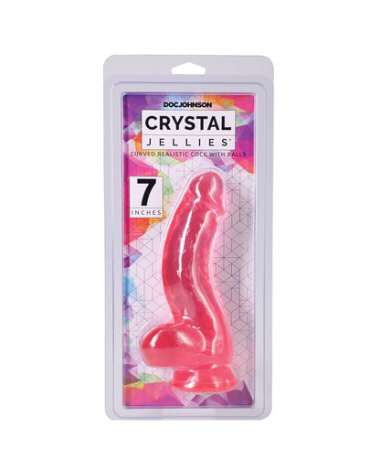 Crystal Jellies Curved 7" Realistic Cock w/Balls - Pink by Crystal Jellies