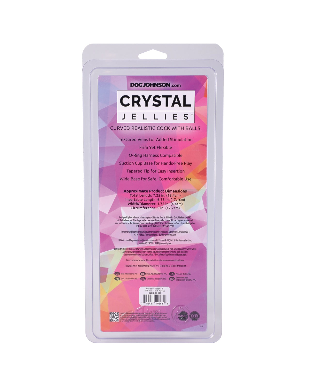 Crystal Jellies 7" Curved Realistic Cock w/Balls - Purple by Crystal Jellies