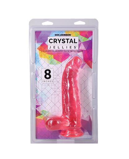 Crystal Jellies 8" Curved Realistic Cock w/Balls - Pink by Crystal Jellies