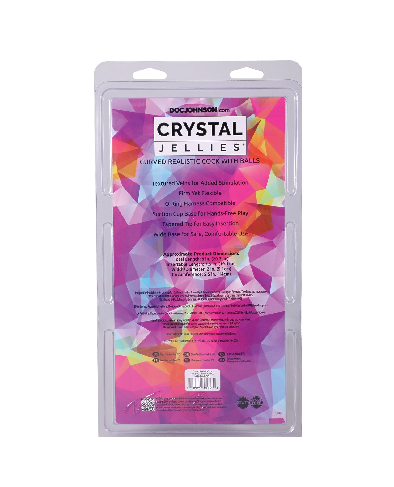 Crystal Jellies 8" Curved Realistic Cock w/Balls - Purple by Crystal Jellies