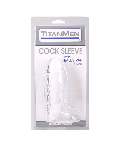 TitanMen 6" Cock Sleeve w/Ball Strap - Clear by Titanmen