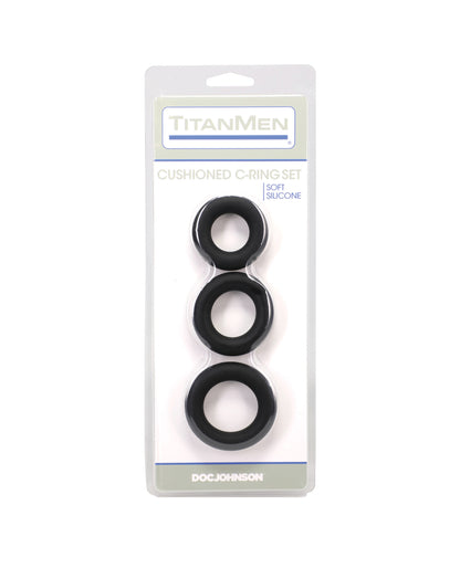 TitanMen Cushioned C-Ring 3 pc Silicone Set - Black by Titanmen