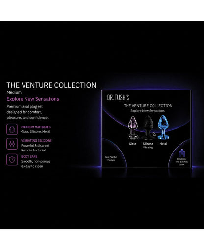 Dr. Tush's Venture Collection Medium Anal Plug Set - Glass, Metal, Silicone by Dr. Tush's