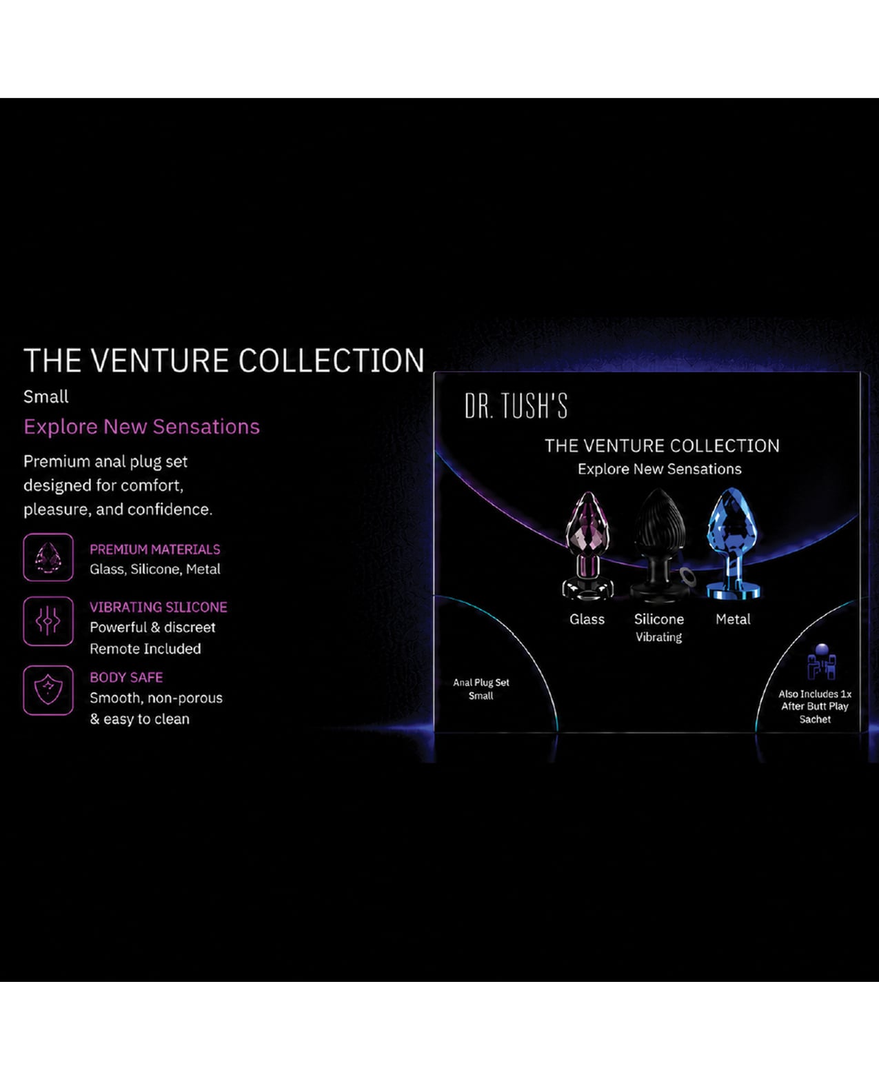 Dr. Tush's Venture Collection Anal Plug Set Small - Glass, Metal, Silicone by Dr. Tush's