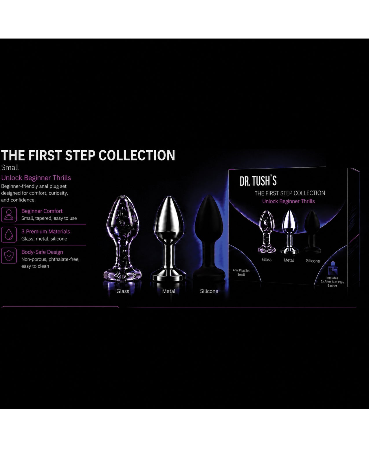 Dr. Tush's First Step Collection Anal Plug Set - Glass, Metal, Silicone by Dr. Tush's