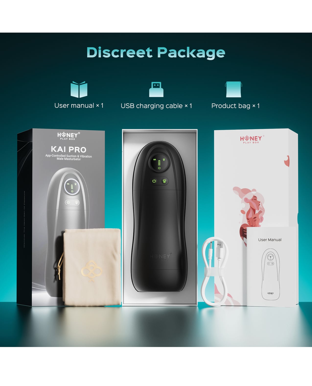 Kai Pro App-Controlled Sucking & Vibrating Male Masturbator by Honey Play Box