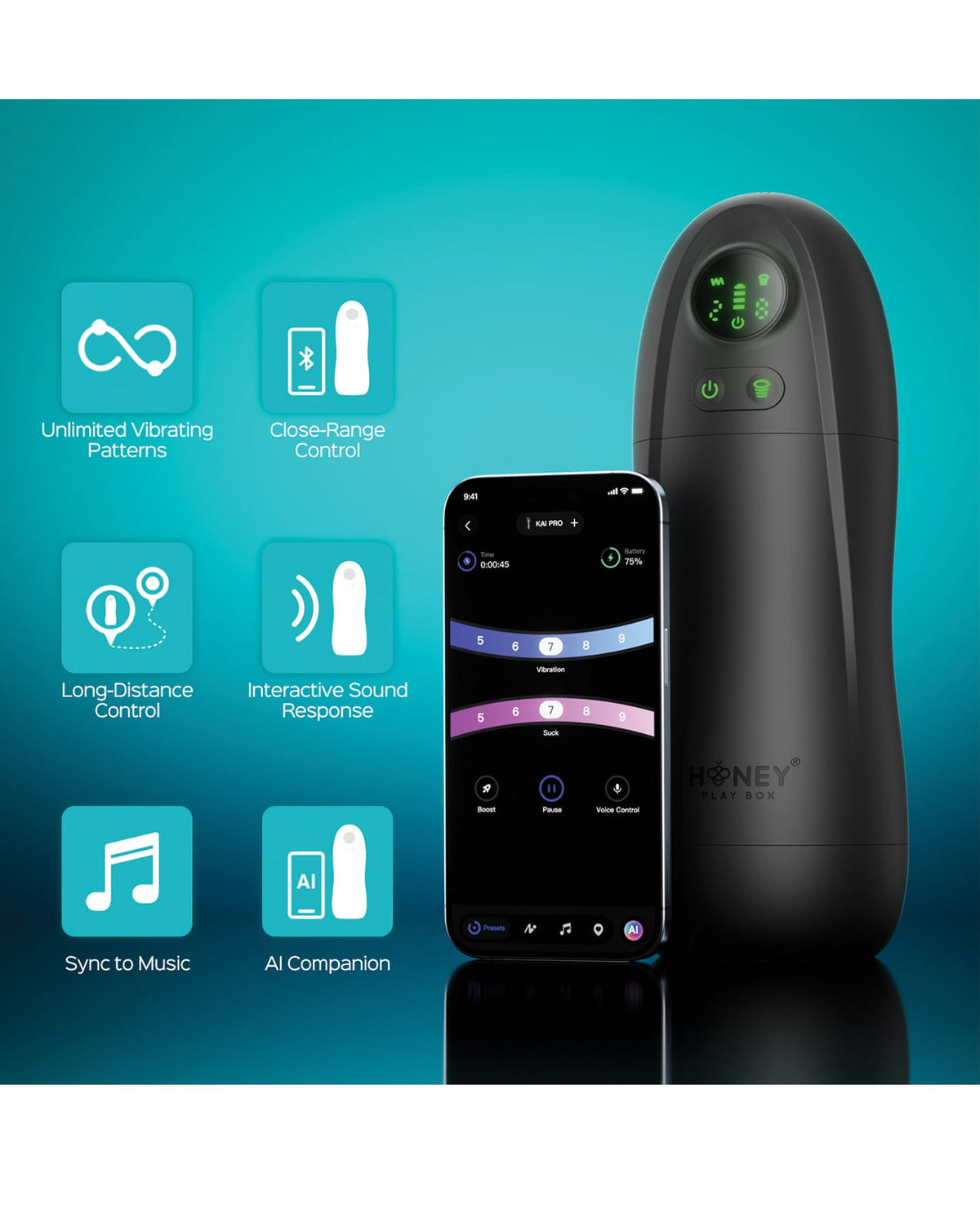 Kai Pro App-Controlled Sucking & Vibrating Male Masturbator by Honey Play Box