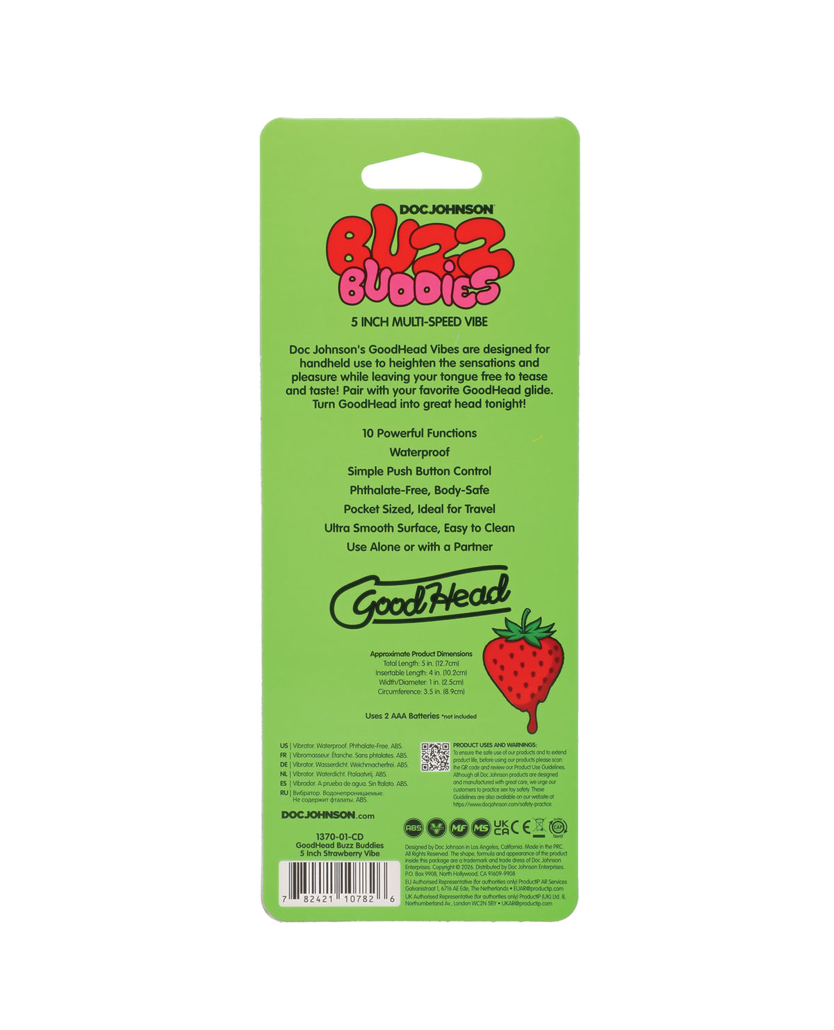 GoodHead Buzz Buddies 5" Multi-Speed Vibe - Strawberries by GoodHead