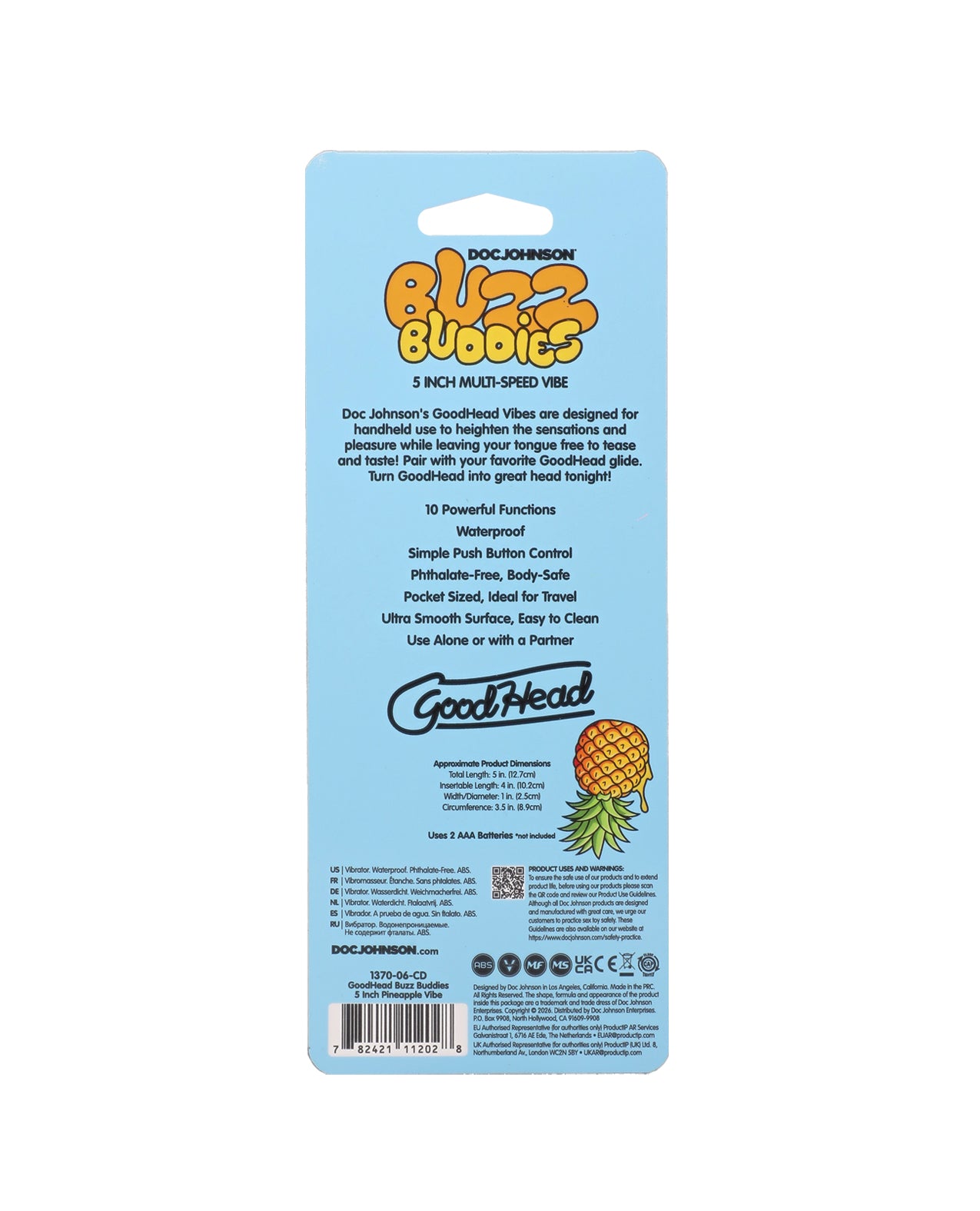 GoodHead Buzz Buddies 5" Multi-Speed Vibe - Pineapple by GoodHead
