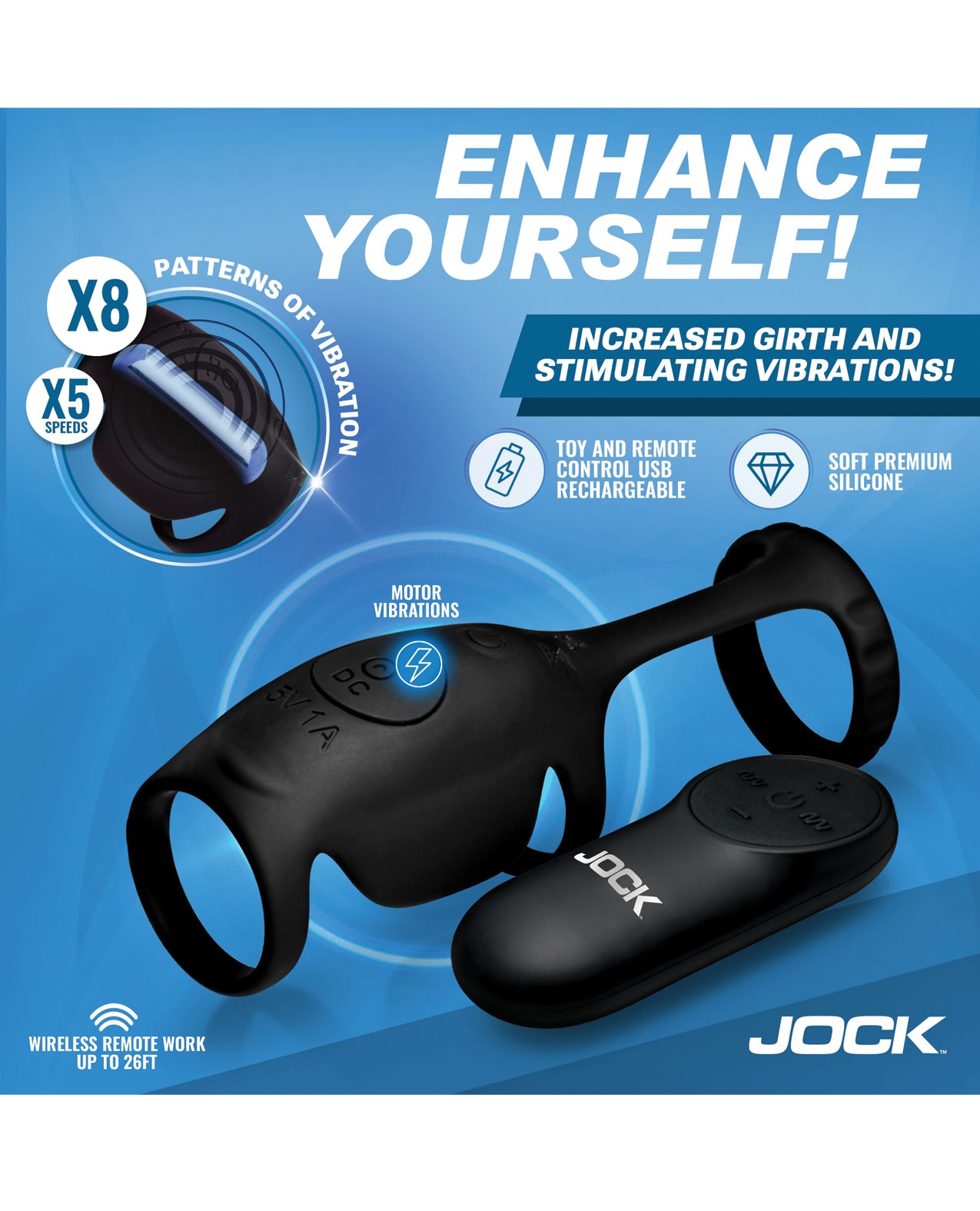 Curve Toys Jock Enhancers Blitz Vibrating Penis Sleeve C-Ring w/Remote by Jock