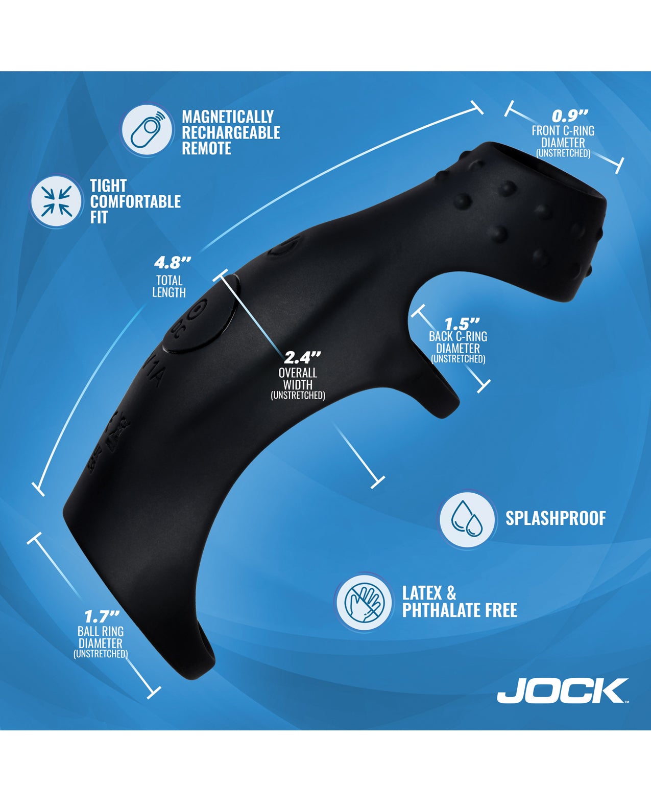 Curve Toys Jock Enhancers Rush Vibrating Penis Sleeve C-Ring w/Remote by Jock