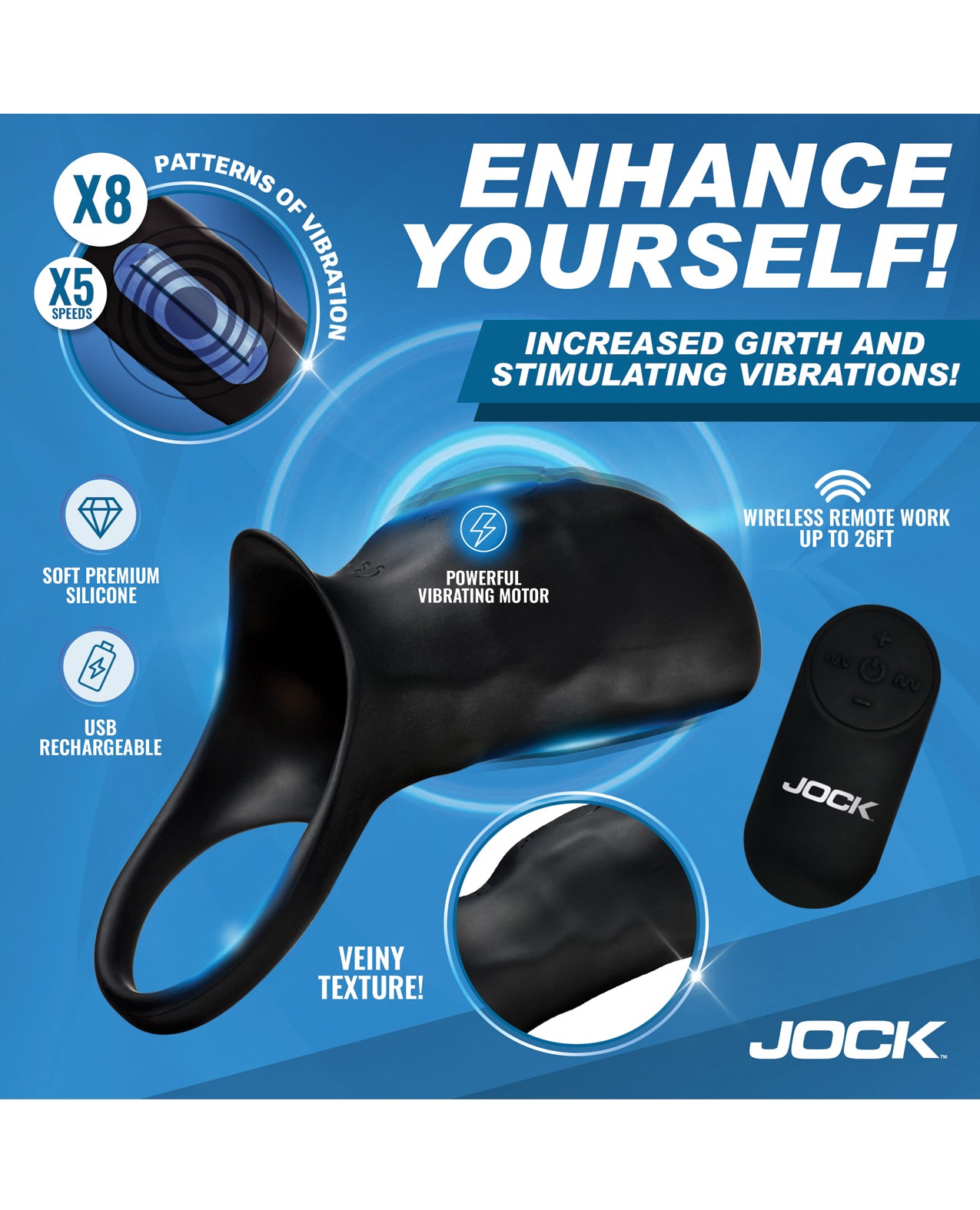 Curve Toys Jock Enhancers Surge Vibrating Penis Sleeve C-Ring w/Remote by Jock