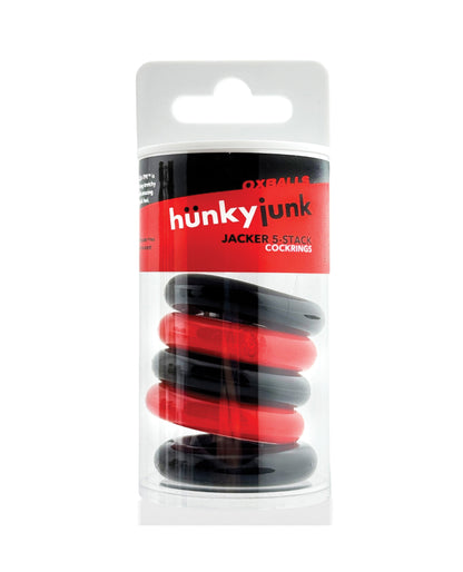 Hunky Junk Jacker 5 Pack Cockrings - Red/Black by Hunky Junk
