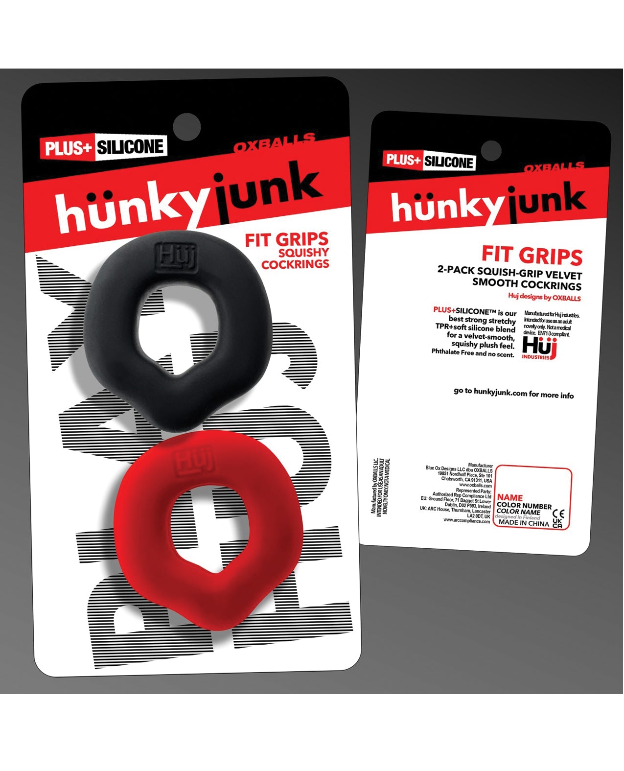 Hunky Junk Fit Grips 2 Pack Ergo-Fit Cockrings - Black/Red by Hunky Junk