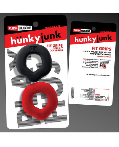 Hunky Junk Fit Grips 2 Pack Ergo-Fit Cockrings - Black/Red by Hunky Junk