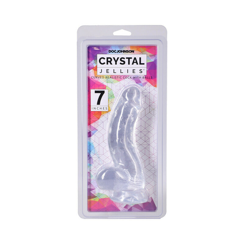 Crystal Jellies Curved Realistic Cock with Balls 7 in. Clear by Doc Johnson