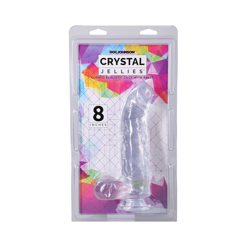 Crystal Jellies Curved Realistic Cock with Balls 8 in. Clear by Doc Johnson