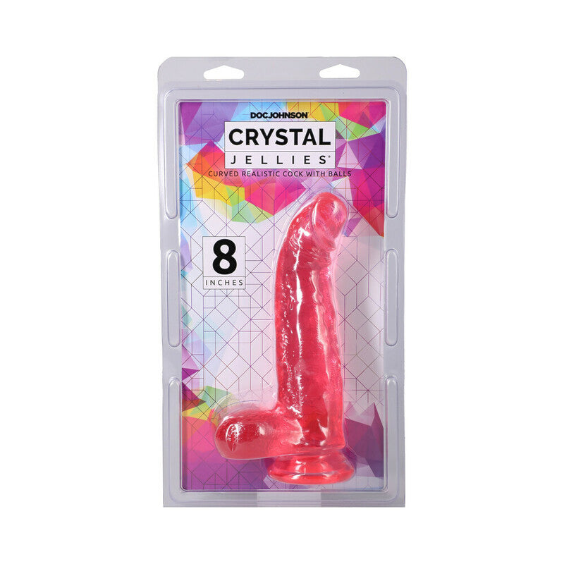 Crystal Jellies Curved Realistic Cock with Balls 8 in. Pink by Doc Johnson