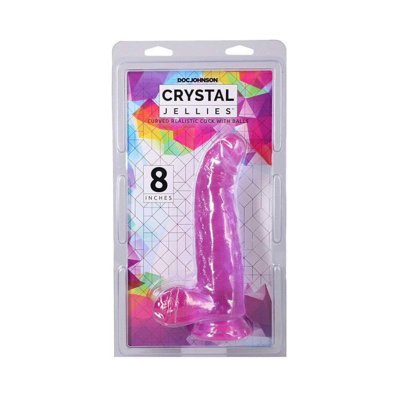 Crystal Jellies Curved Realistic Cock with Balls 8 in. Purple by Doc Johnson