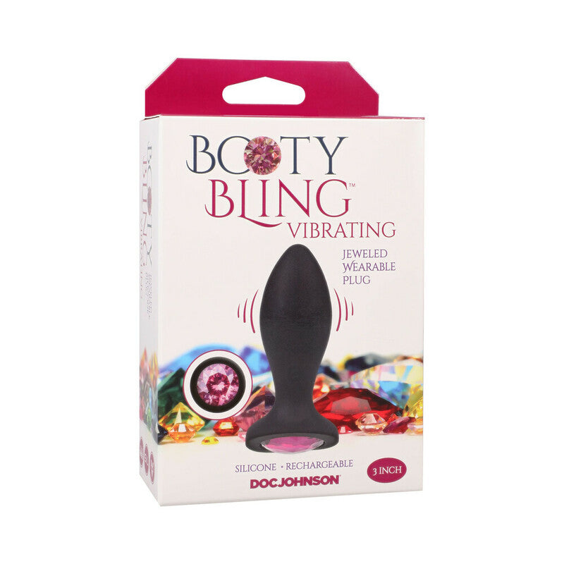 Booty Bling Jeweled Wearable Vibrating Silicone Plug 3 in. Pink by Doc Johnson