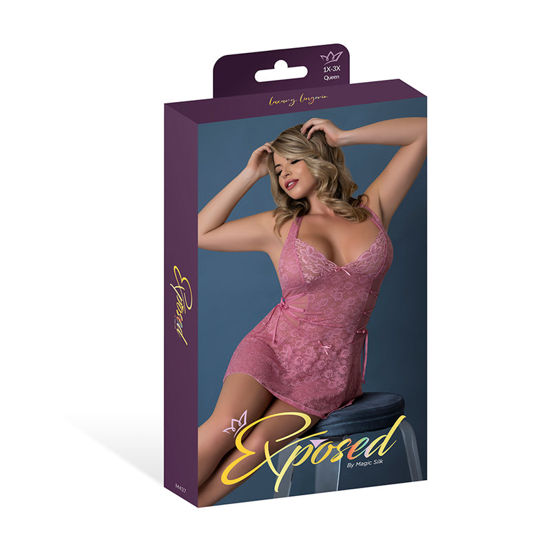 Magic Silk Wisteria Mist Halter Babydoll & G-Set Pink Queen Size by Magic Silk