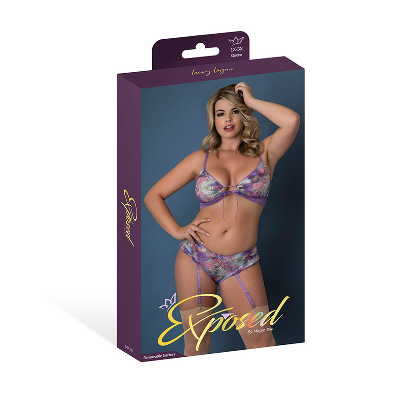 Magic Silk Wisteria Mist Bralette & Panty with Removable Garters Floral Queen Size by Magic Silk