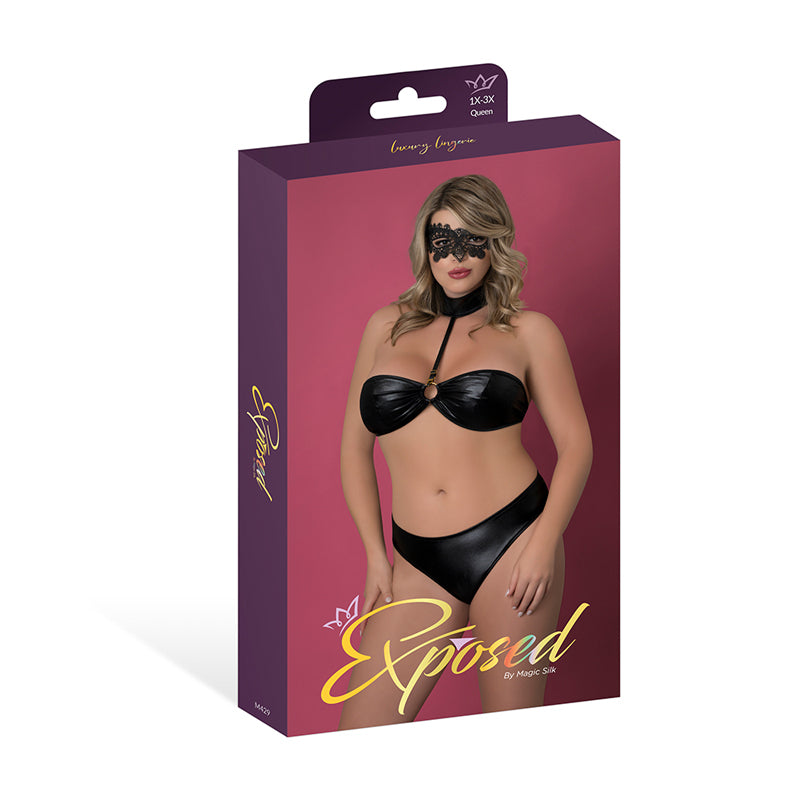 Magic Silk Sinful Bandeau with Removable Choker, Panty & Mask Set Black Queen Size by Magic Silk