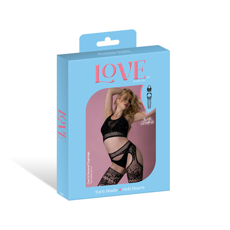 Magic Silk Seamless Cami & Gartered Thigh High Black O/S by Magic Silk