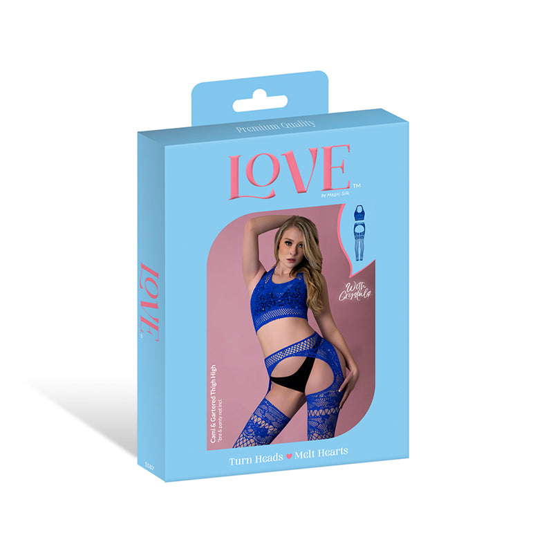 Magic Silk Seamless Cami & Gartered Thigh High Blue O/S by Magic Silk