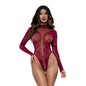 Dreamgirl Honey Long Sleeve Teddy Burgundy O/S by Dreamgirl International