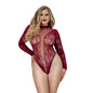 Dreamgirl Honey Long Sleeve Teddy Burgundy Queen Size by Dreamgirl International