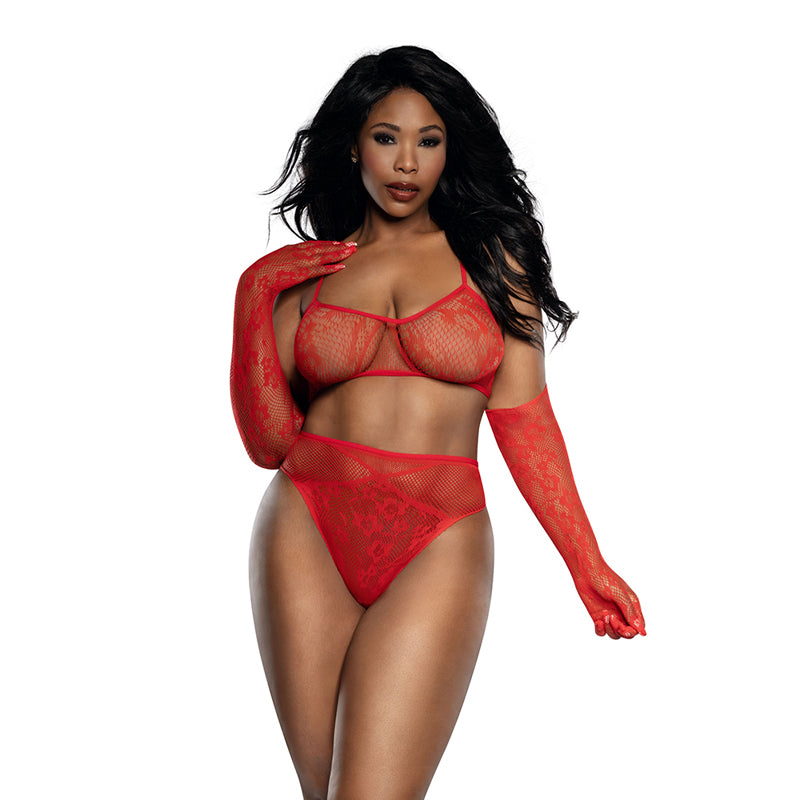 Dreamgirl Lace Seamless 3-Piece Set Red Queen Size by Dreamgirl International