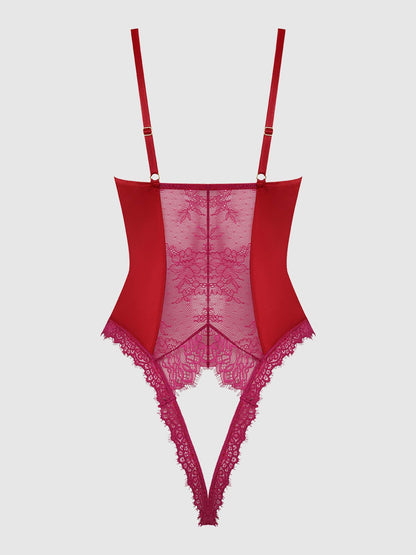 JOCELYN SATIN & LACE CROTCHLESS TEDDY by House of Desire