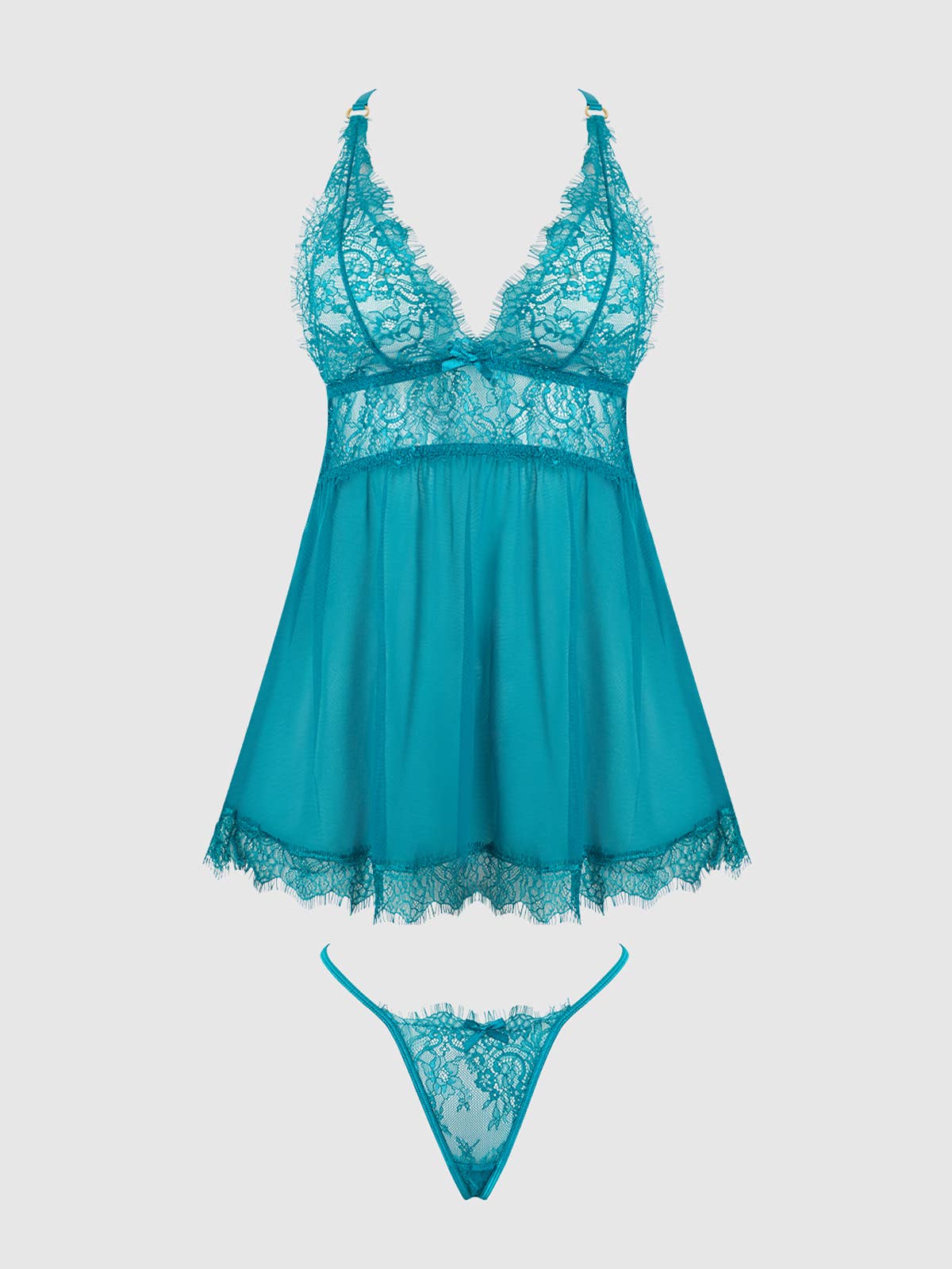 MILA EYELASH LACE & MESH BABYDOLL & G-STRING SET by House of Desire