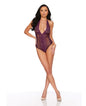 Scallop Lace V-Front Halter w/Brazilian Back & Snap Crotch - Plum LG by Escante